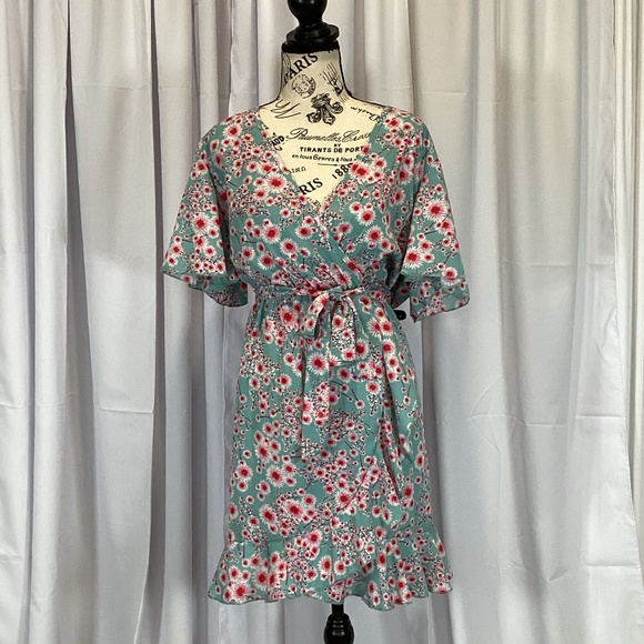 Dresses & Skirts - 307. Blue-Green & Pink Floral Dress NWOT Size XL